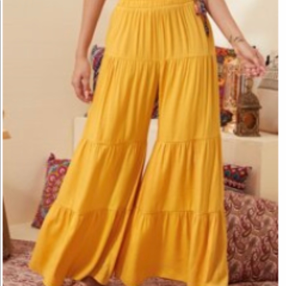 Mustard Shein Flounce Pants